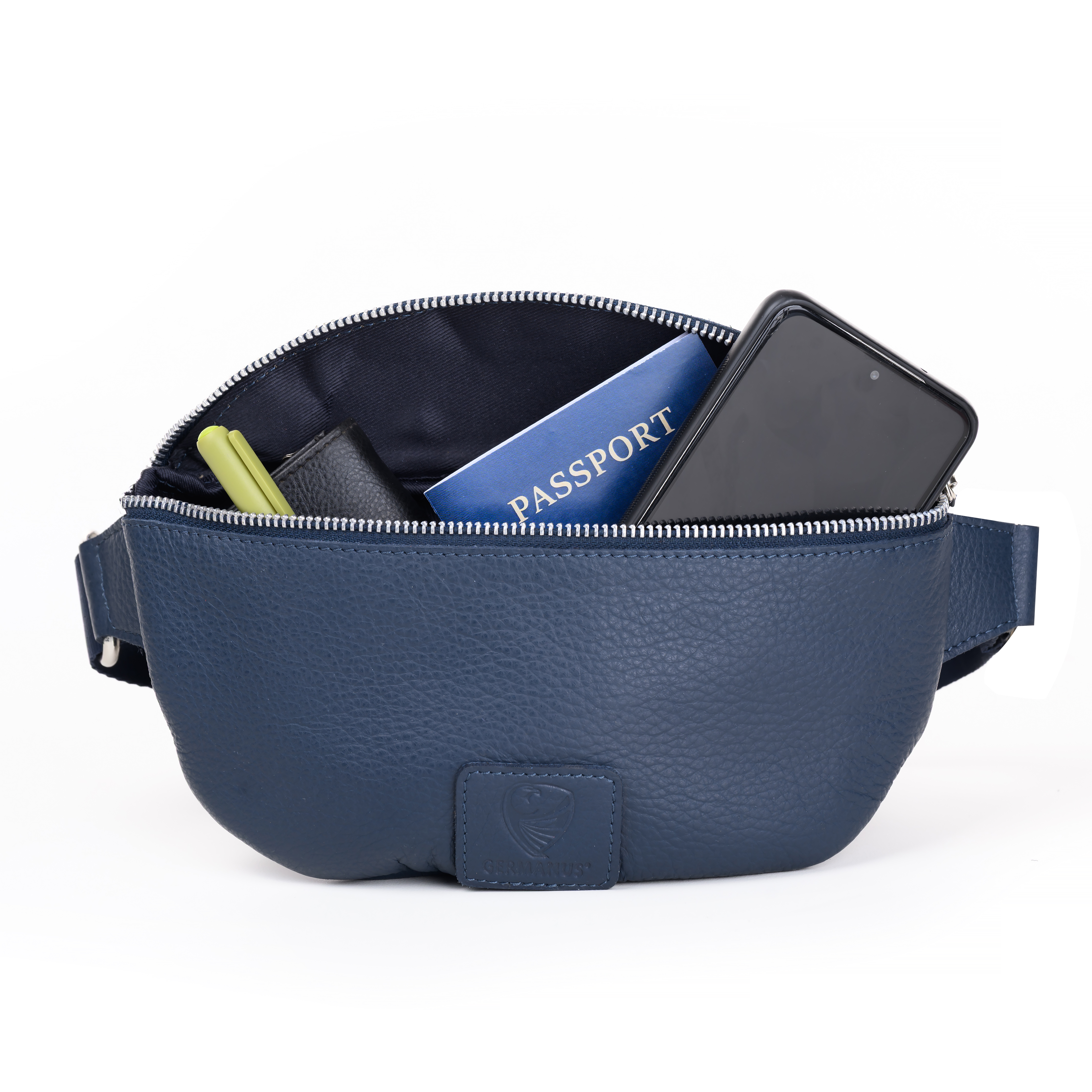 GERMANUS Gürteltasche Aino Crossbody Bag, Bum Bag, Bauchtasche, Umhängetasche, Tasche Leder Blau