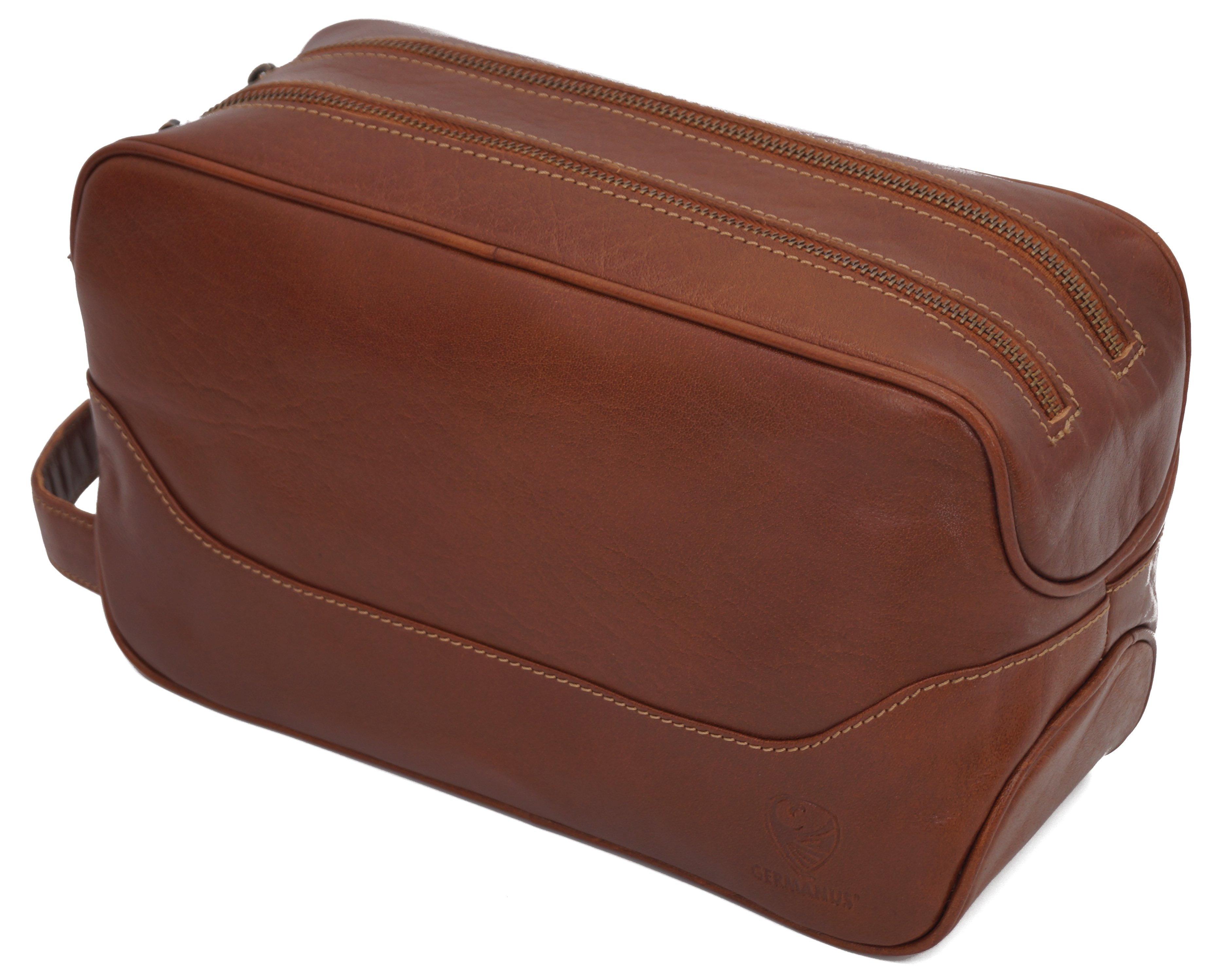 GERMANUS geräumige Kulturtasche "Andreas" aus Echtleder in hellbraun