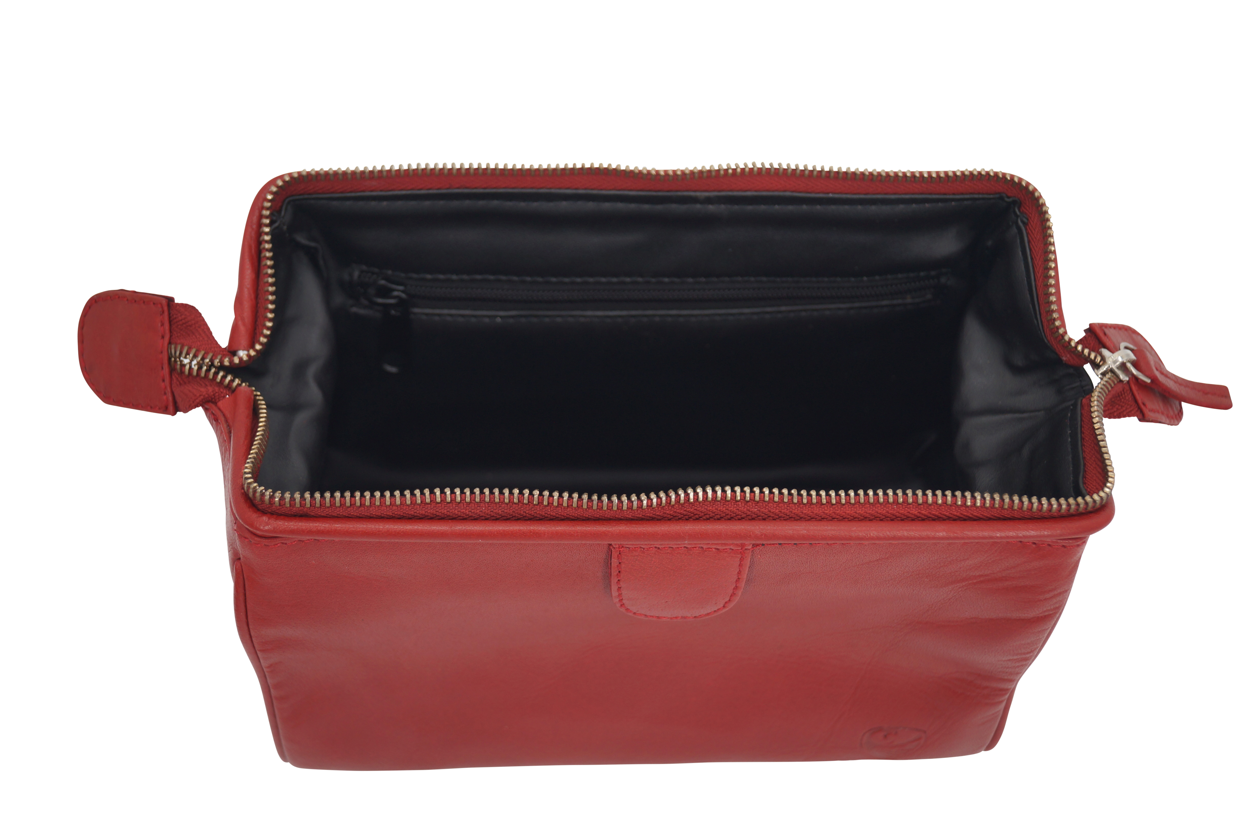 Handgemachte Kosmetiktasche Elin, Kosmetikkoffer und Kulturtasche aus dickem Leder, rot