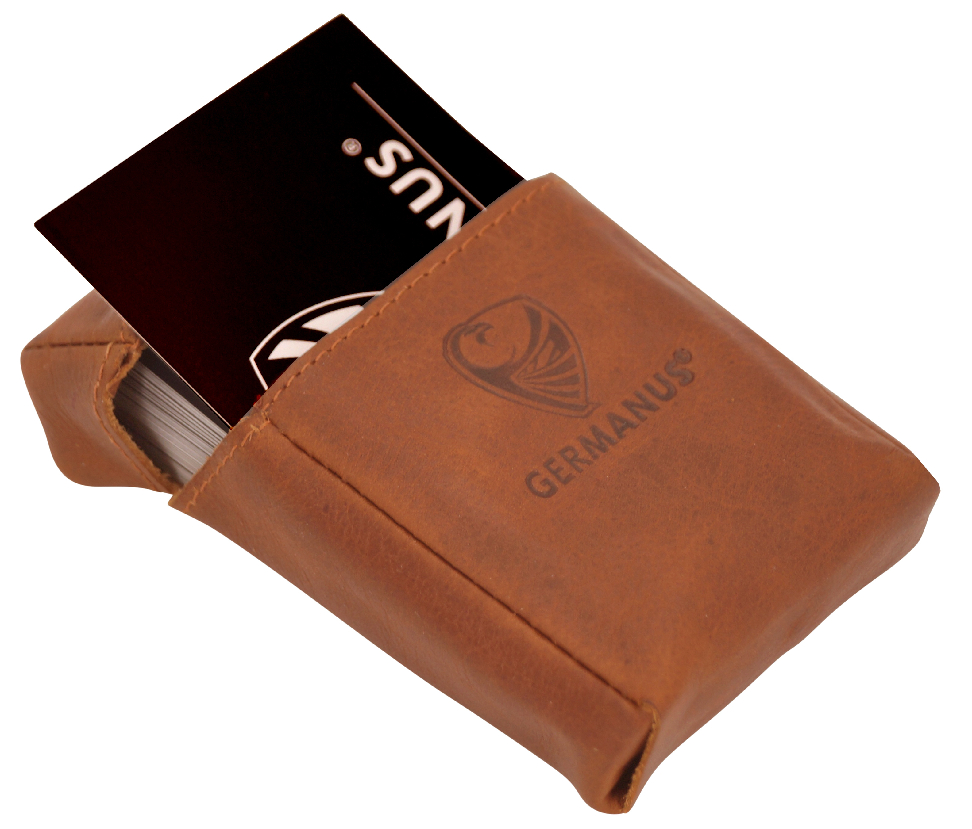 GERMANUS Visitenkartenetui - Europäische Handarbeit, Made in EU, Lederfrei braun