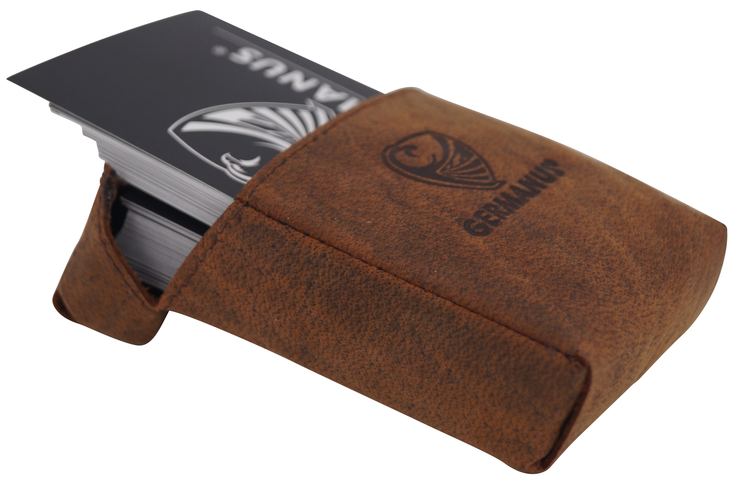 GERMANUS Visitenkartenetui - Europäische Handarbeit, Made in EU, Leder braun