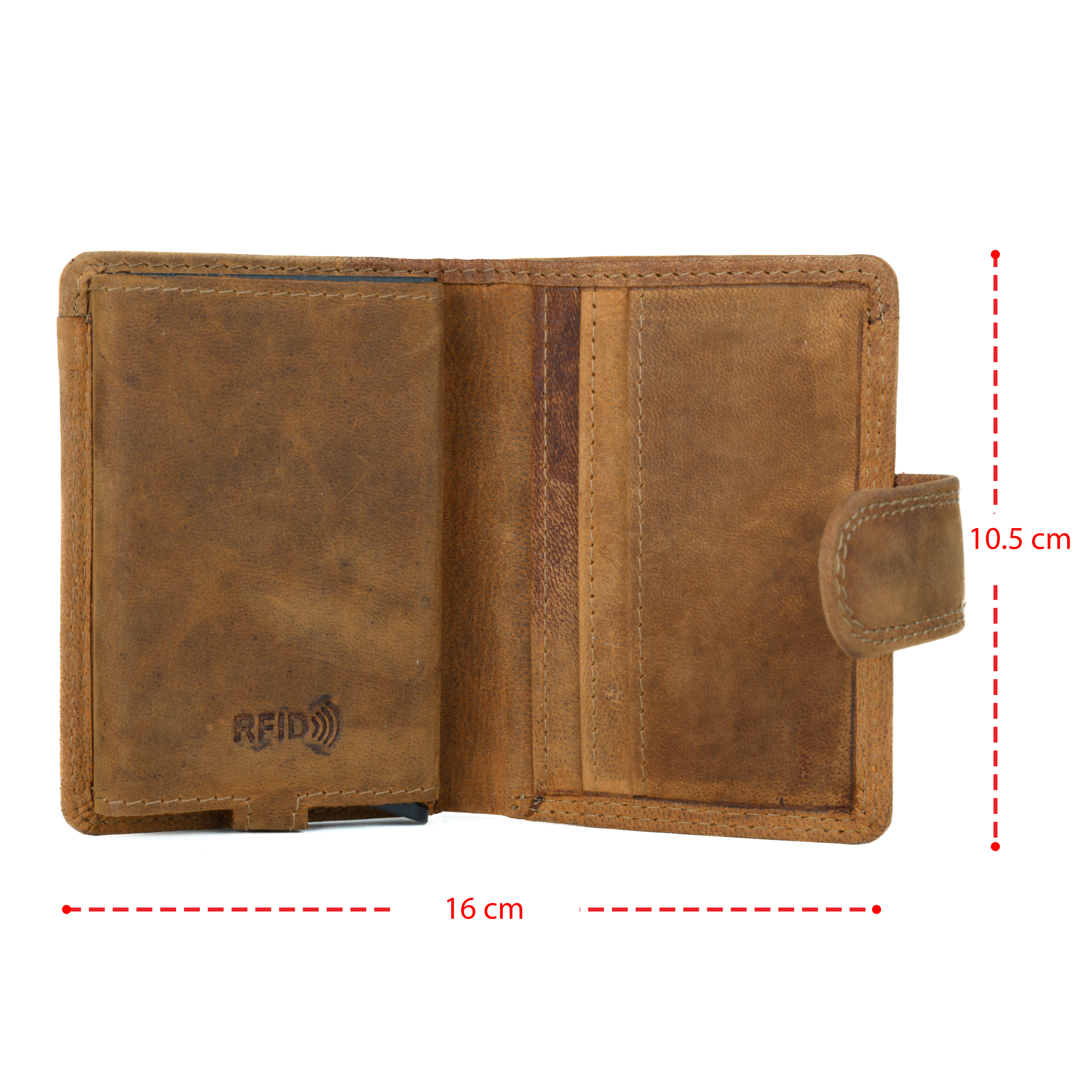 GERMANUS Geldbörse Metall Card Holder Halter mit Leder, 4007, braun