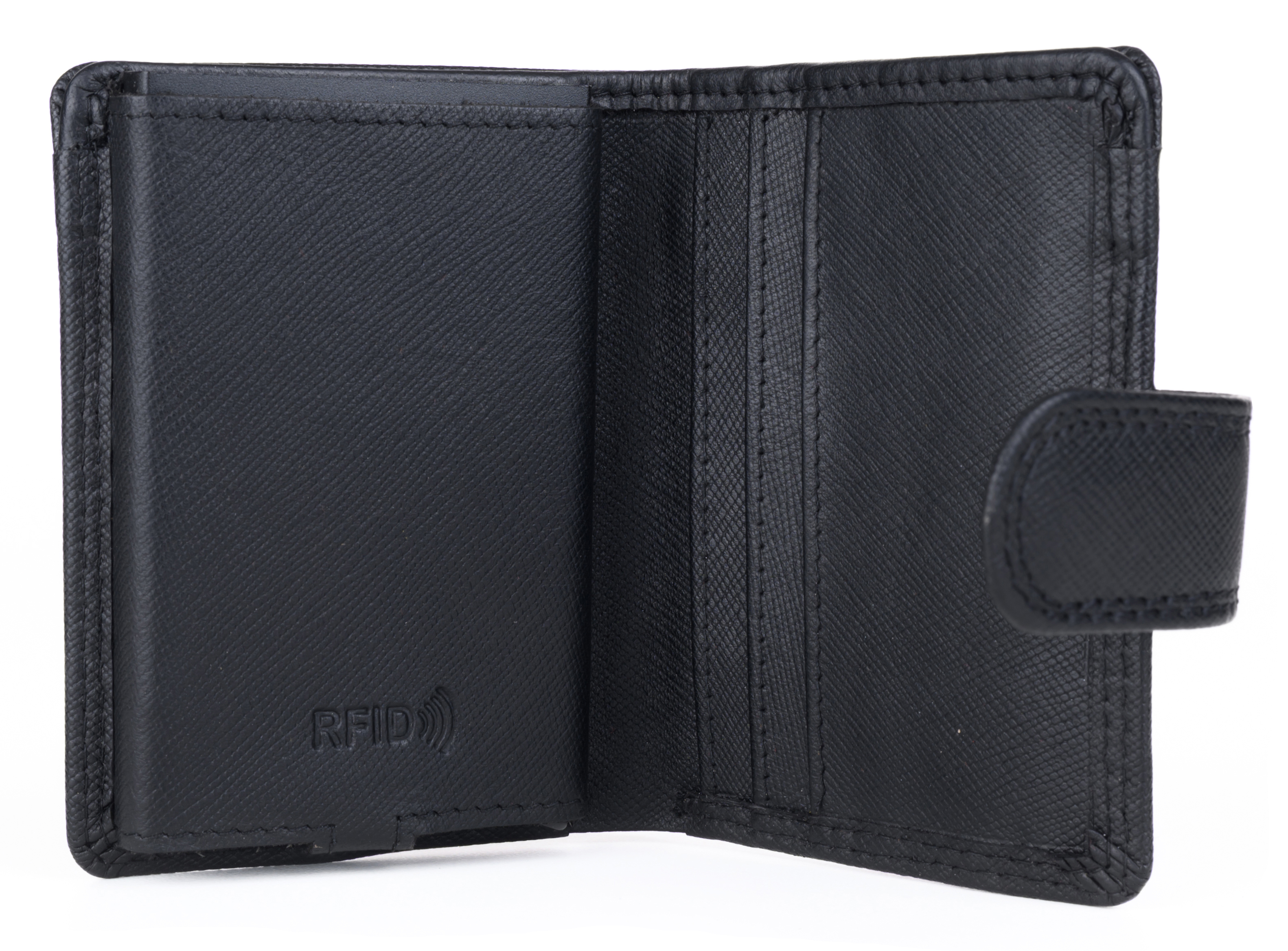 GERMANUS Geldbörse Metall Card Holder Halter mit Leder, 4007, schwarz