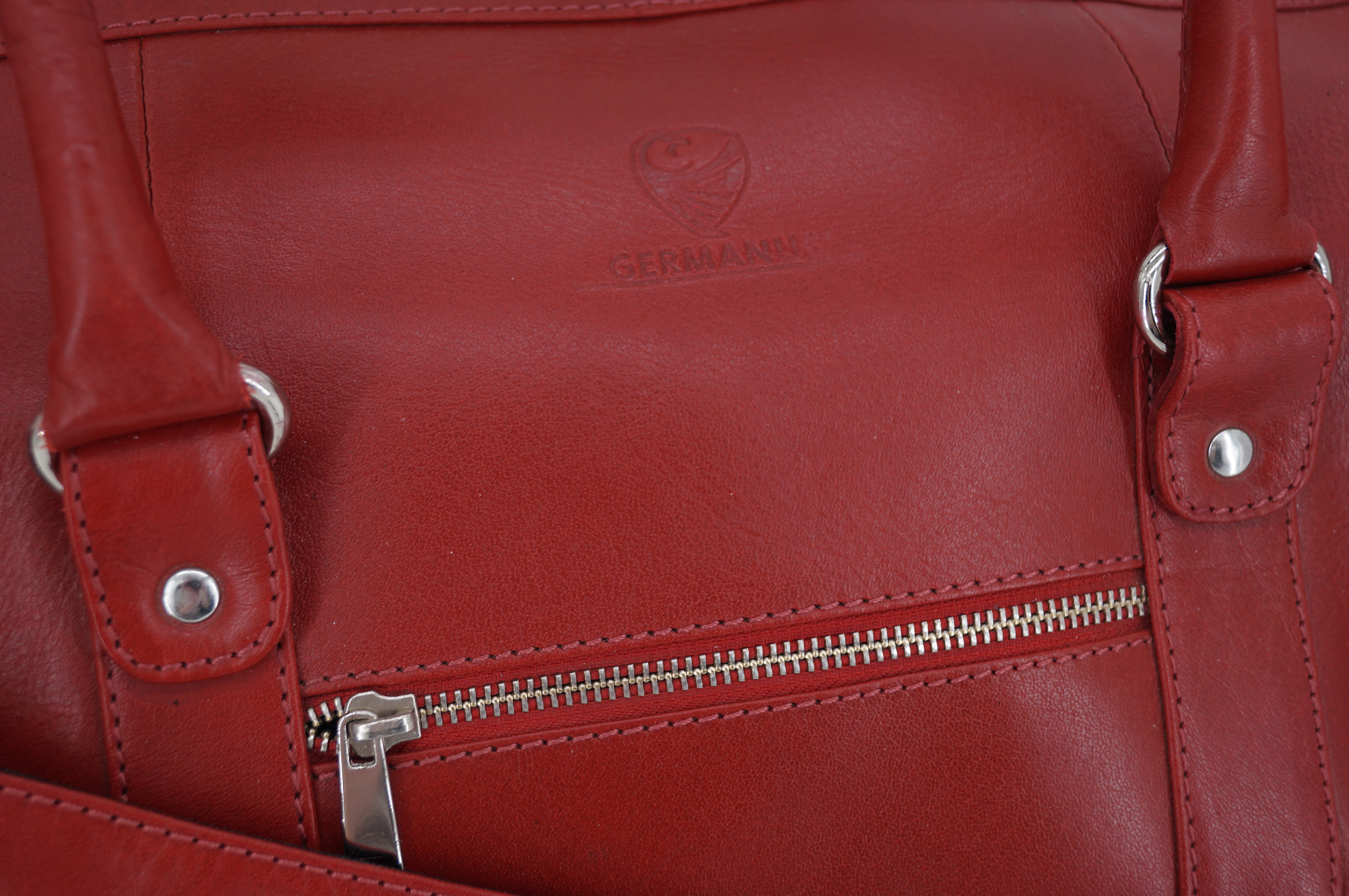 GERMANUS Weekender Reisetasche aus dickem Leder, Rot, 3600