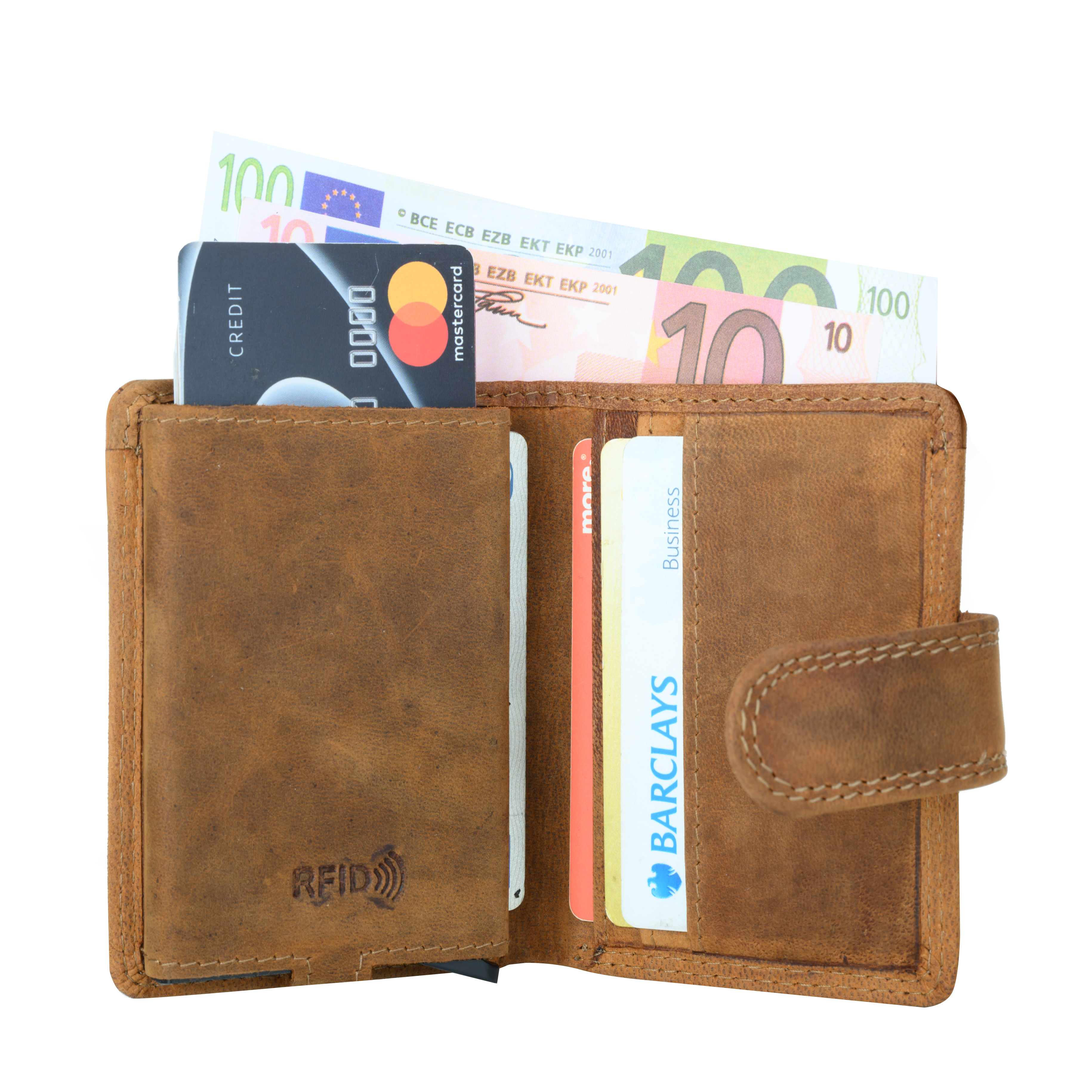 GERMANUS Geldbörse Metall Card Holder Halter mit Leder, 4007, braun