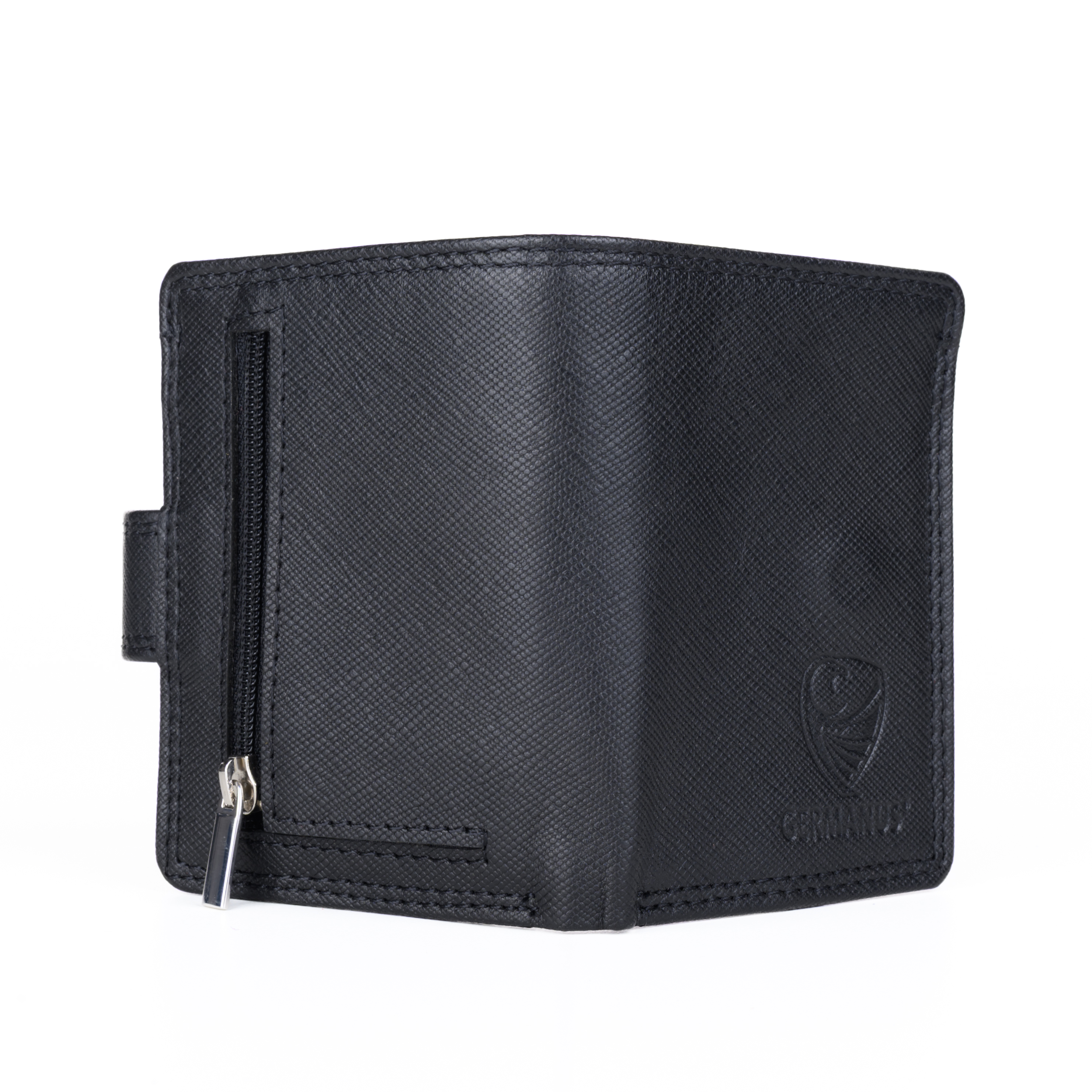 GERMANUS Geldbörse Metall Card Holder Halter mit Leder, 4007, schwarz