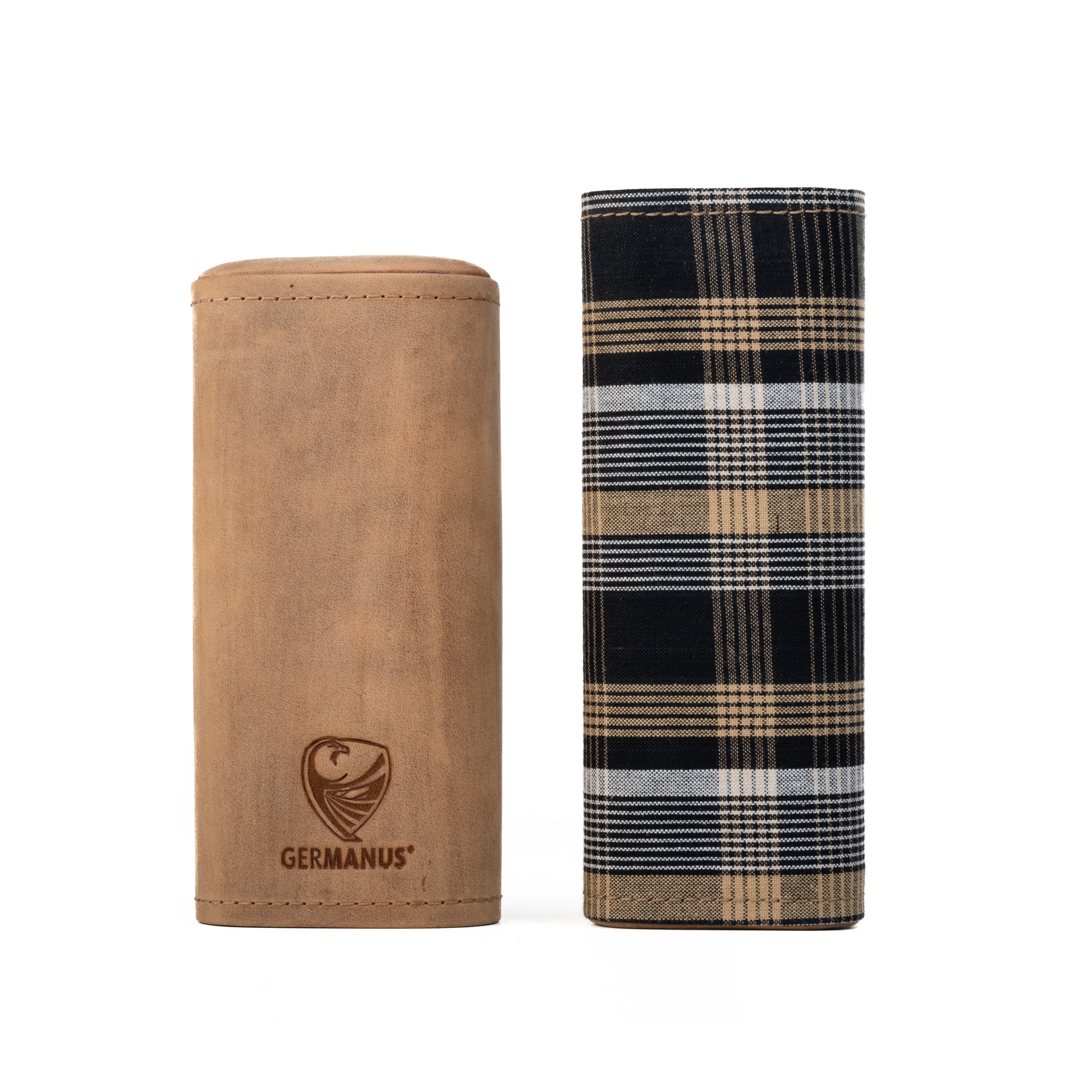 GERMANUS Brillenetui aus Echtleder, innen Holz, teleskopisch, braun