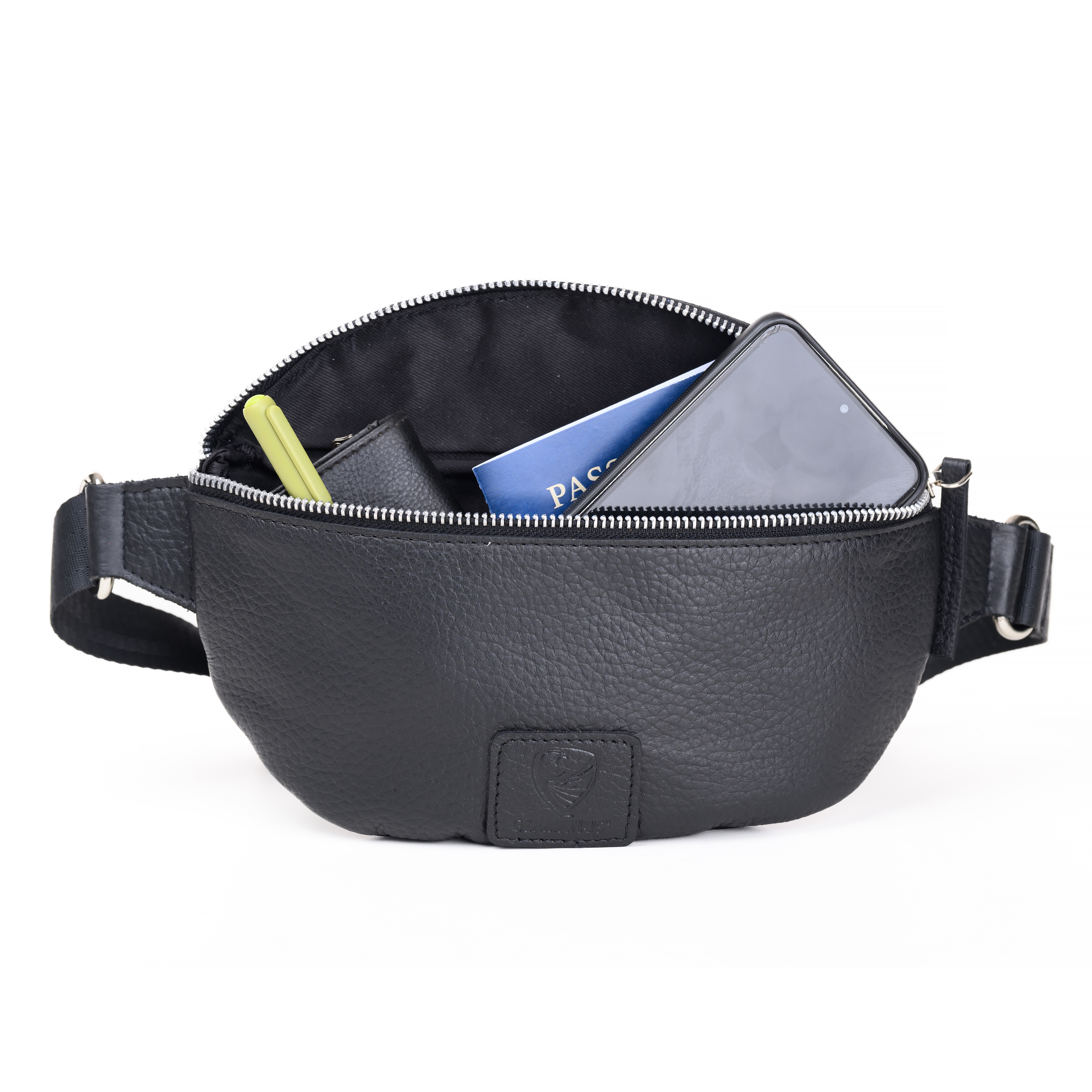 GERMANUS Gürteltasche Aino Crossbody Bag, Bum Bag, Bauchtasche, Umhängetasche, Tasche Leder Schwarz