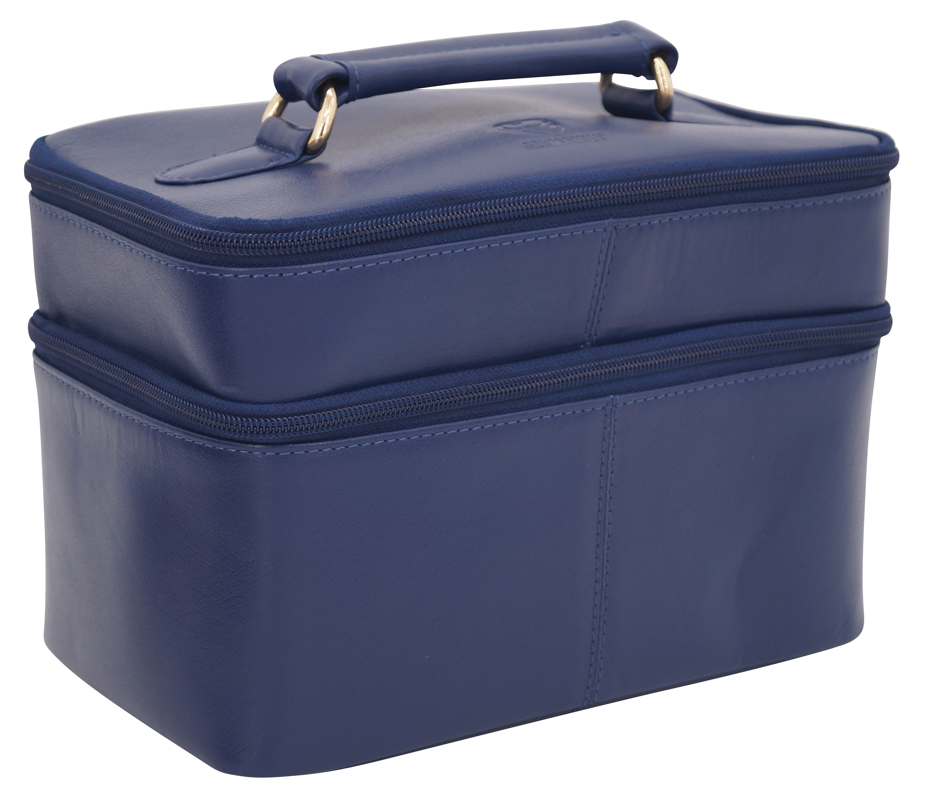 GERMANUS Handgemachte Kosmetiktasche Ina, Kosmetikkoffer und Kulturtasche aus dickem Leder (Blau)