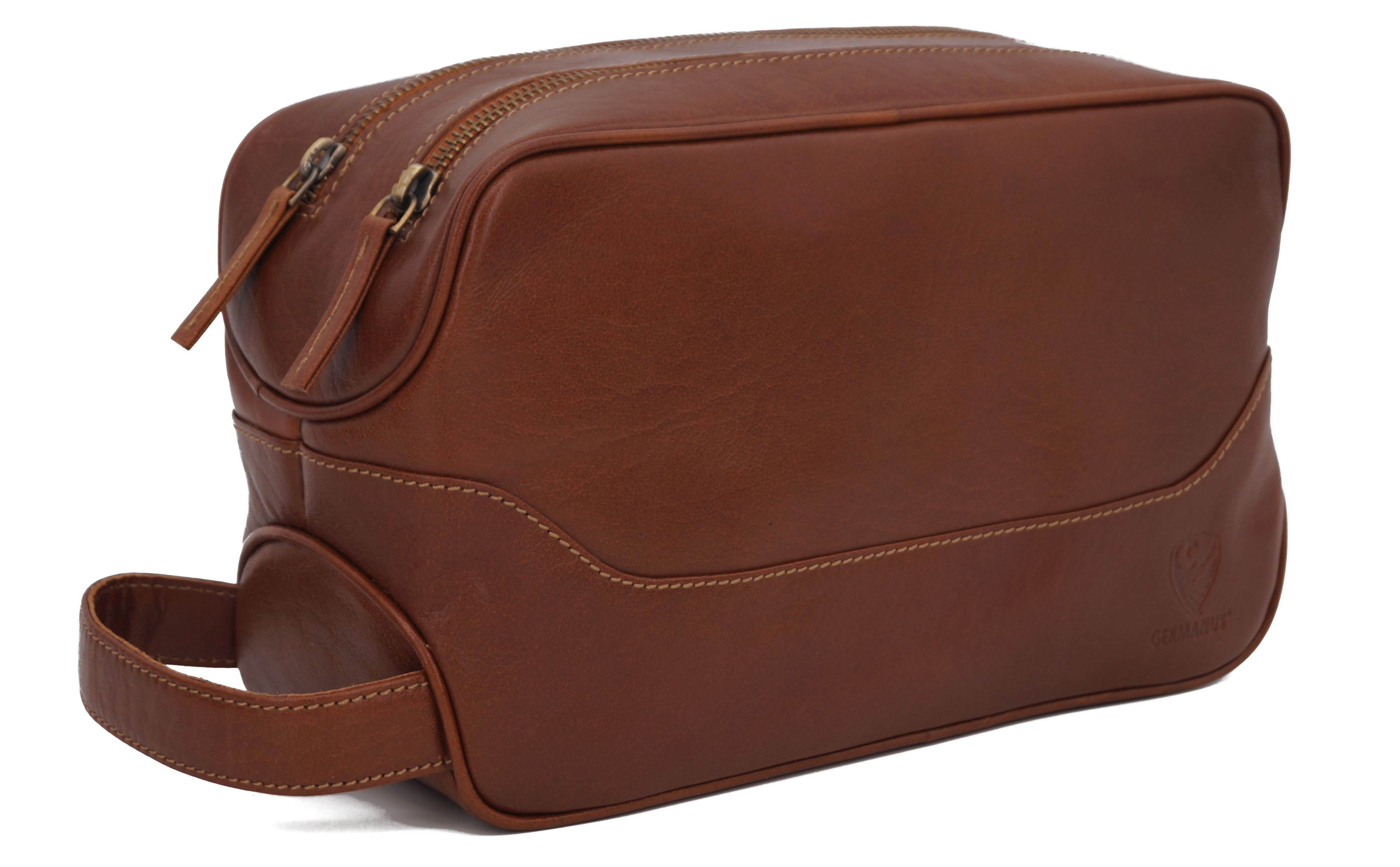 GERMANUS geräumige Kulturtasche "Andreas" aus Echtleder in hellbraun